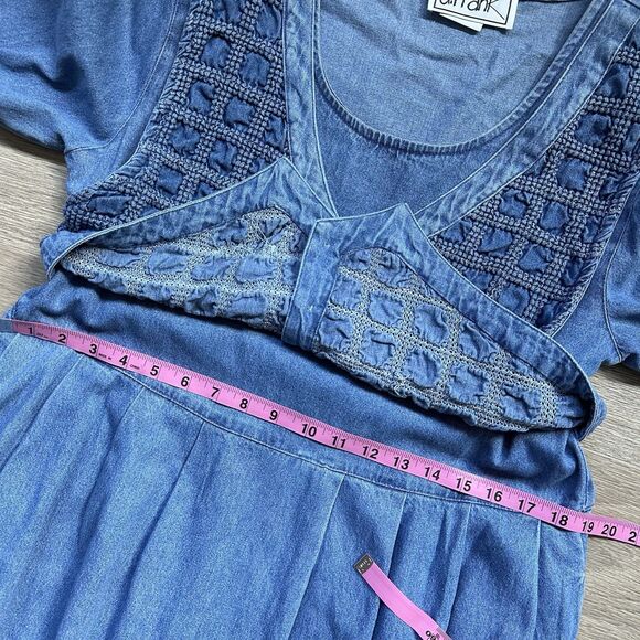 Vintage d. Frank Dress Women 10 Denim Blue Western Prairie Cottage Boho 90s - Picture 4 of 13